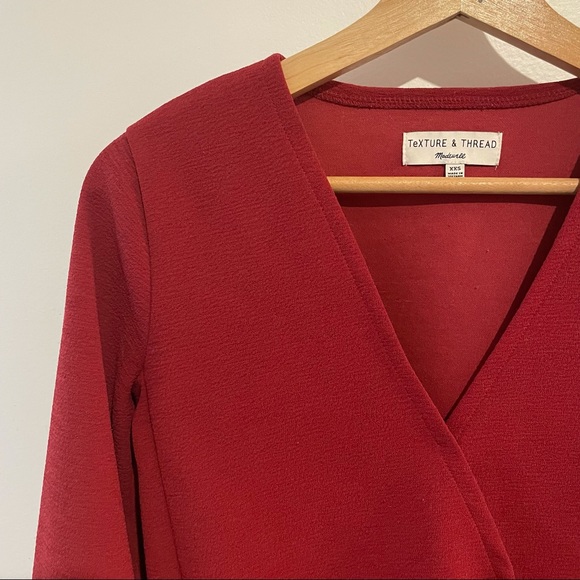 Madewell Texture and Thread Red Crepe Wrap Blouse - Picture 8 of 16